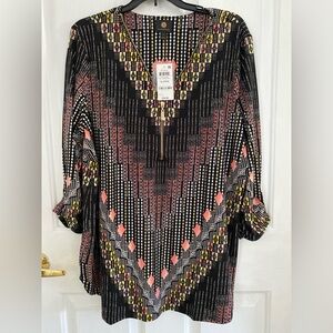 JM COLLECTION  WOMEN'S   Black and Pink Patterned Women's Top